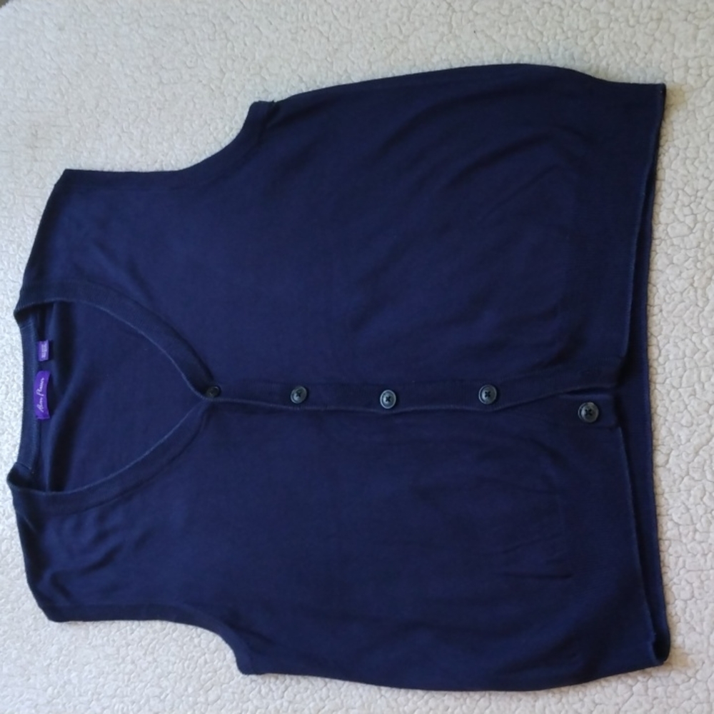 Alan Flusser Navy Blue Cotton Blend Cardigan Vest (Large)